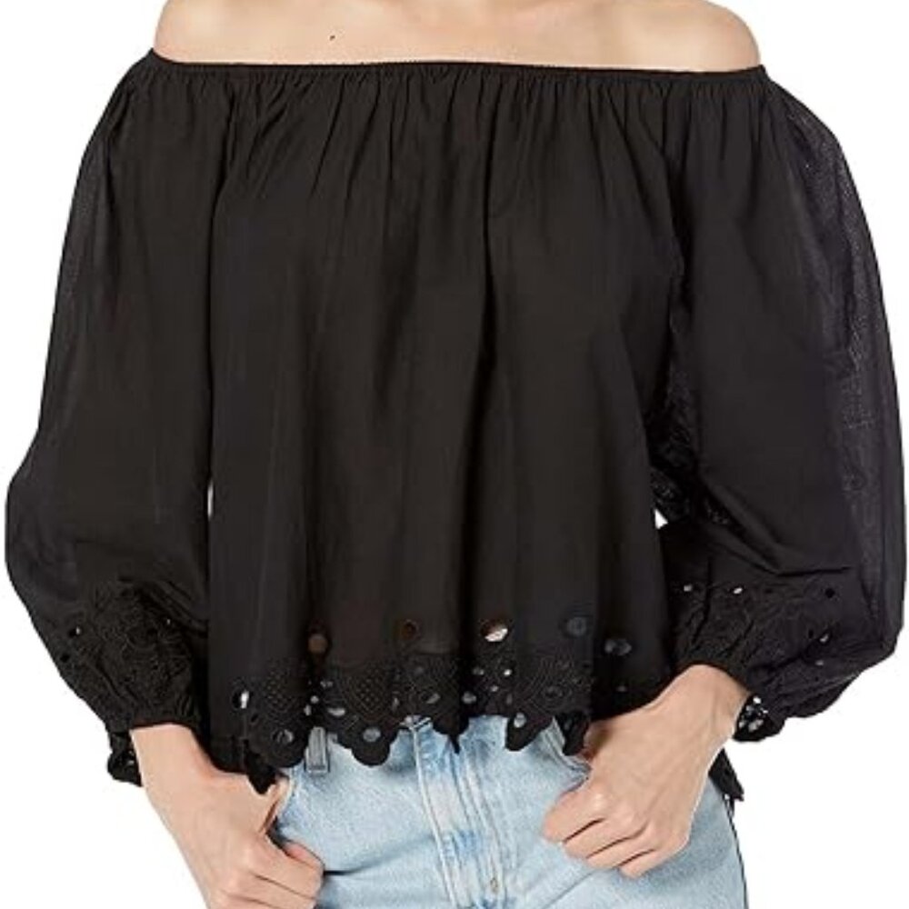 Black Cotton "Abigail Schiffli Eyelet Blouse" by Velvet